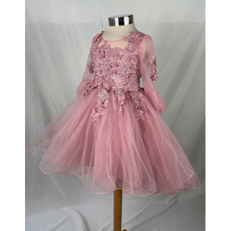 Robe enfant a manches SARAH rose