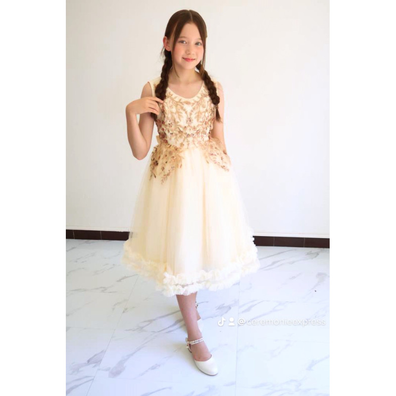 Robe Fille Beige Et Doré Ambre De 2 A 14 Ans