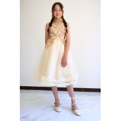 Robe Fille Beige Et Doré Ambre De 2 A 14 Ans